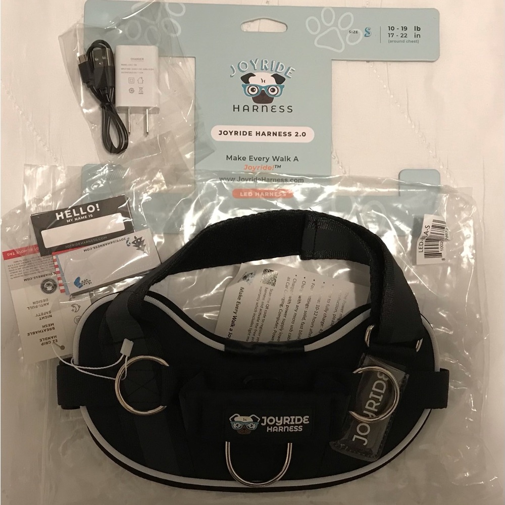Black Dog Harness with Adjustable Straps and Metal Hardware and LED safety